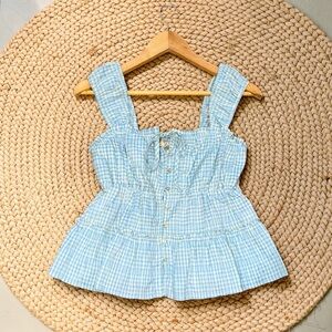 Rewind Blue Gingham Cottagecore Poplin Sleeveless Blouse Size Medium